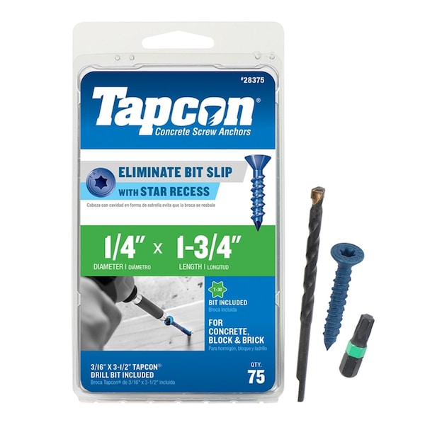 Concrete Screw, 1/4" Dia., Climaseal Coated, Flat Head 75 PK